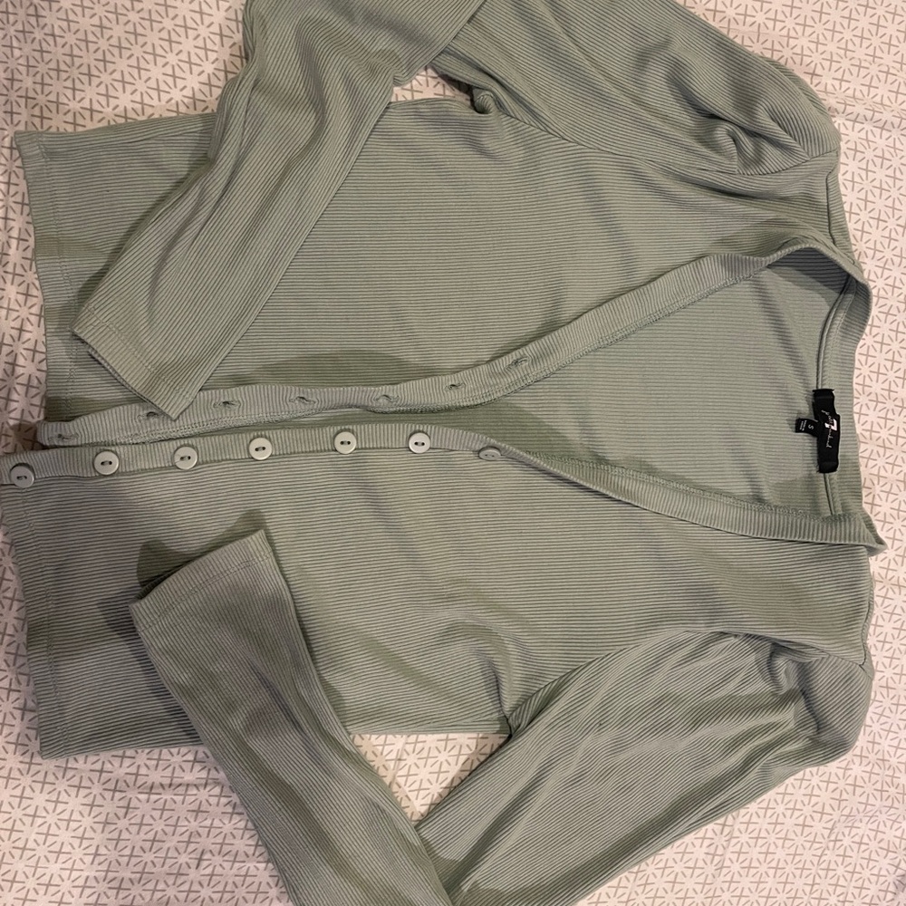 Socialite Light Green Ribbed thin cardigan/ Top